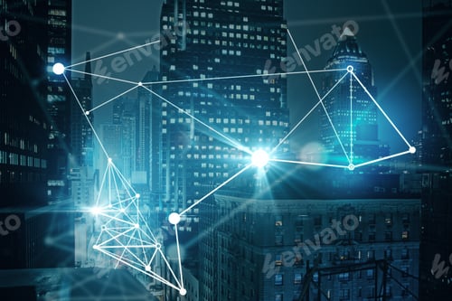 Preview: Abstract Connected Dots On Blue Turquoise Background. Technology Concept