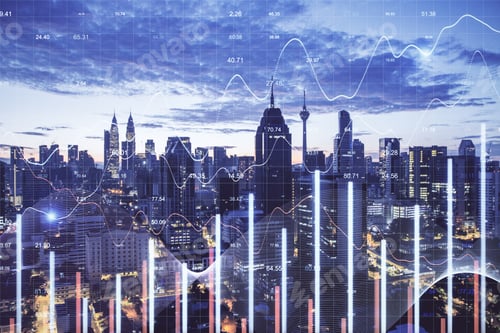 Preview: Growing Business Statistics Interface On Night City Background. Trade And Investment Concept