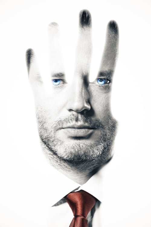 Preview: Abstract Portrait Of Handsome Young Businessman With Tie And Ice Blue Eyes On White Background