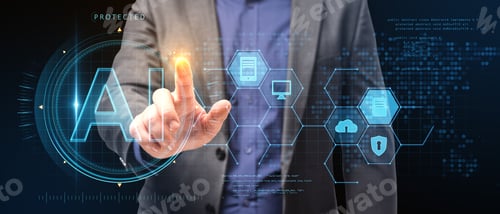 Preview: Close Up Of Businessman Hand Pointing At Glowing Ai Hologram On Blurry Background. Artificial