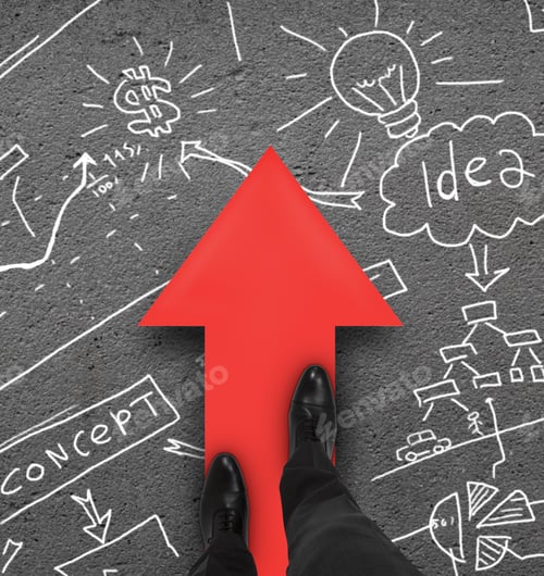 Preview: Businessman Walking On Red Arrow