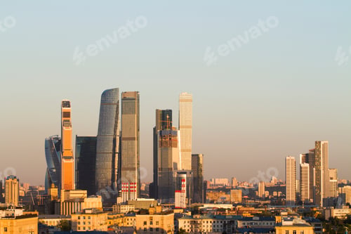 Preview: Bright Moscow City Skyline Texture With Daylight And Skyscrapers