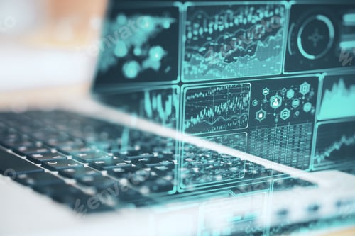 Preview: Laptop And Digital System Security Interface On Screen. Business And Security Concept. Double