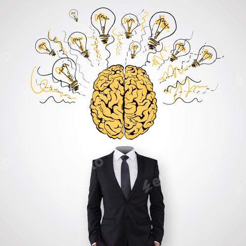 Preview: Abstract Headless Businessman With Creative Brain And Light Bulbs Sketch On White Background