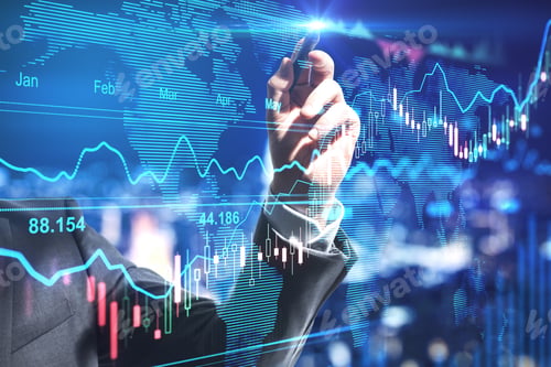 Preview: Forex Market Changes Analysis Concept With Trader Hand Writing On Digital Display With Financial