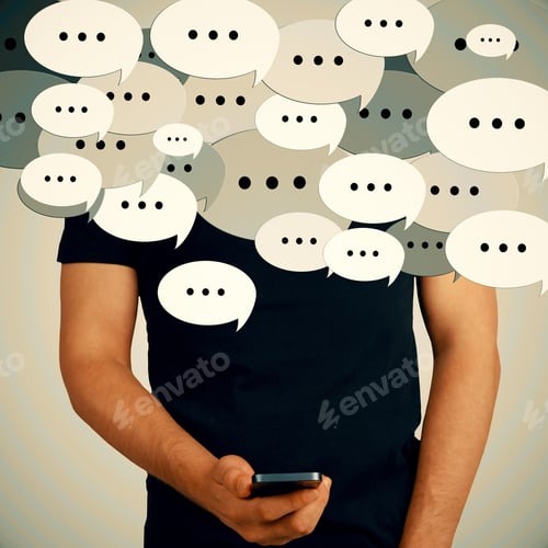 Preview: Man Holding Cellphone With Speech Icons. Communication Concept