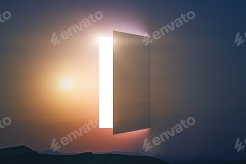 Preview: Abstract Open Door On Creative Mountain Background. Travel, Opportunity And Dream Concept
