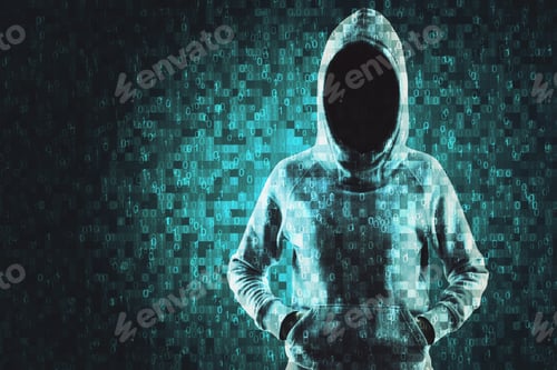 Preview: Abstract Pixel Hacker Background. Technology And Programming Concept. Double Exposure