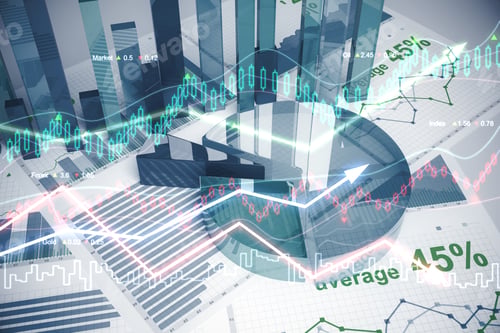 Preview: Abstract Forex Backdrop. Innovation, Economy, Finance And Trade Concept. Double Exposure