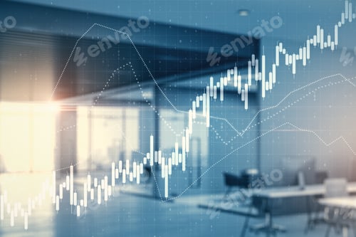 Preview: Modern Interior With Computer And Stock Chart. Business And Financial Success Concept.