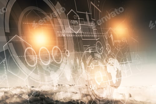 Preview: Abstract Digital Business Chart Hologram On Sky Background With Clouds. Technology, Innovation And