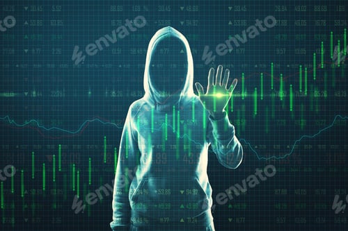Preview: Malware And Hacking Concept With No Face Hacker Touching Blurry Digital Screen With Growth Effect