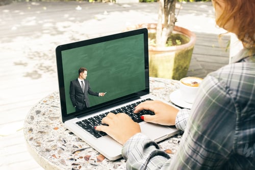 Preview: Close Up Of Young Casual Female Hands Using Laptop Computer Keyboard At Wooden Cafe Table With