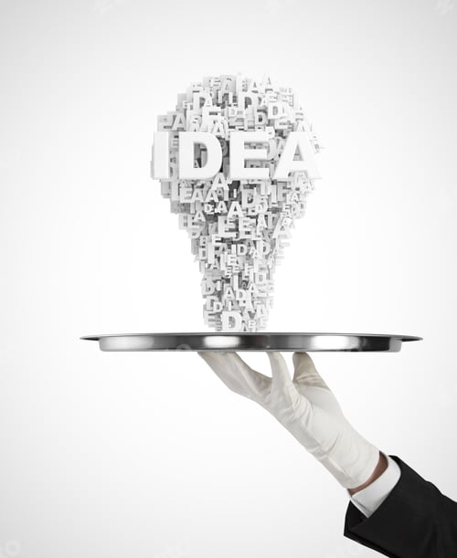 Preview: Hand Holding Silver Plate With Lightbulb Isolated On White