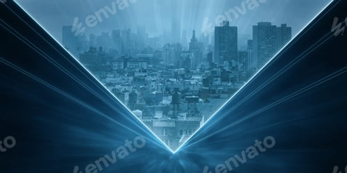 Preview: Abstract Bright Night City Wallpaper With Light Rays. Landing Page And Website Concept