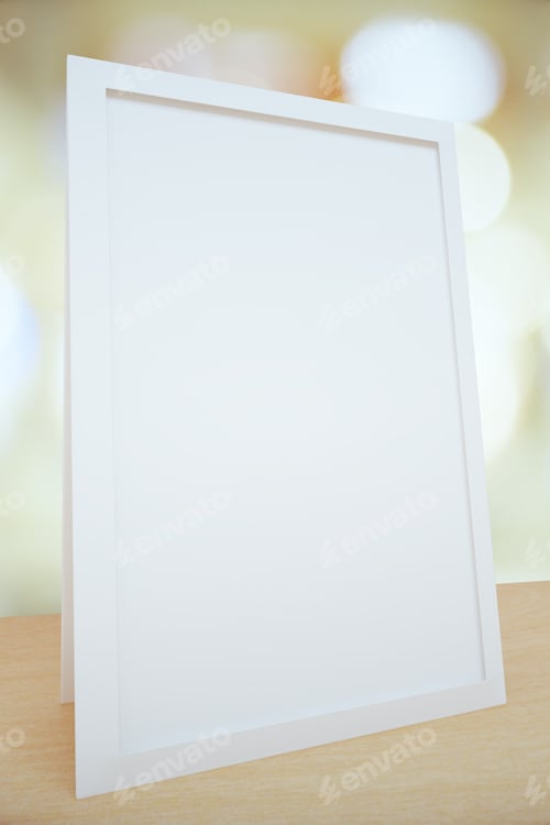 Preview: Blank White Picture Frame On The Table, Mock Up