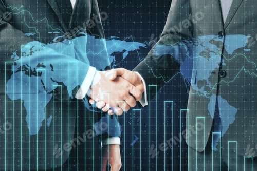 Preview: Handshake With Falling Forex Chart. Teamwork And Stock Concept. Double Exposure