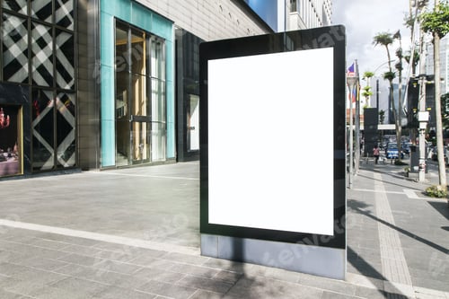 Preview: Blank White Advertising Banner On City Street, Mock Up