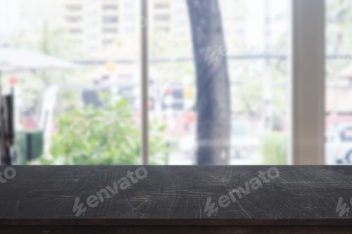 Preview: Close Up Of Empty Wooden Desktop On Outdoor Background. Advertisement Concept