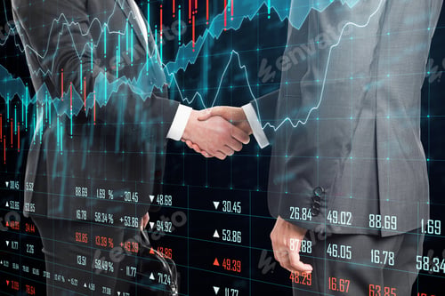 Preview: Businesspeople Shaking Hand And Glowing Abstract Financial Chart. Occupation And Teamwork Concept.