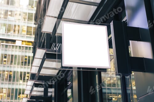 Preview: Blank White Stopper On City Background. Commercial And Ad Concept. Mock Up