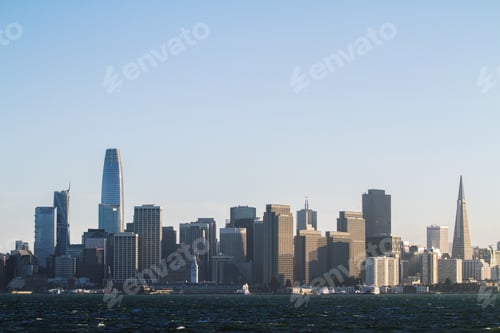 Preview: Modern Waterfront San Francisco City Skyline Wallpaper In Daylight. Urban Architecture Concept