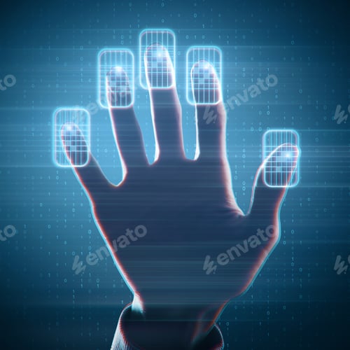 Preview: Hand Using Abstract Finger Scanning Interface On Binary Code Background. Future And Technology