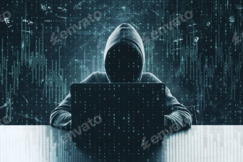 Preview: Hacker Using Laptop At Desktop With Forex Chart. Technology And Finance Concept. Double Exposure