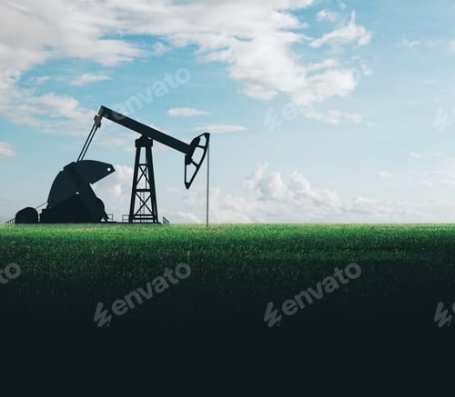 Preview: Oil Pumping Machine In Field. Mining And Quarrying Concept