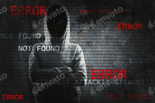 Preview: Hacker On Abstract Error Background. Hacking And Criminal Concept. Double Exposure