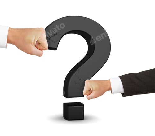 Preview: Two Hands Broken Black Question Mark Symbol On A White Background