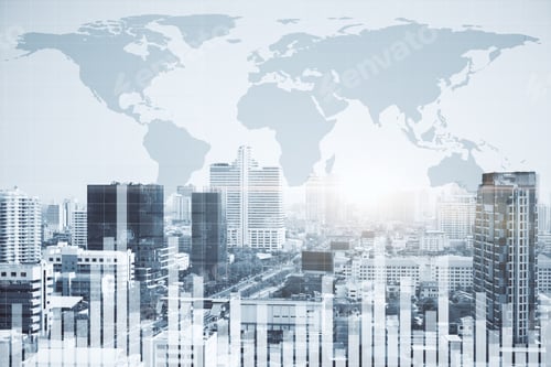 Preview: Stock, Global Business And Fund Management Concept. Creative Forex Chart And Map On City