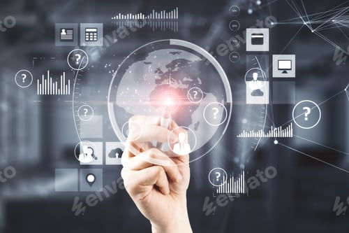 Preview: Hand Drawn Cloud Computing Sketch And Digital Business Interface. Server And Technology Concept