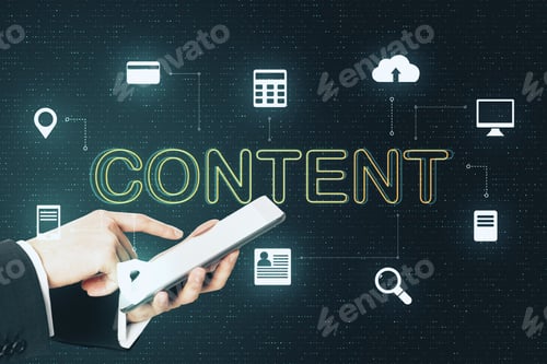Preview: Hand Using Tablet With Creative Glowing Content Text. Business And Technology Concept.