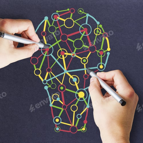 Preview: Hand Drawing Creative Lamp Sketch On Dark Background. Idea And Innovation Concept