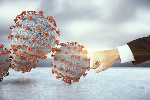 Preview: Businessman Hand Beats Coronavirus 2019-Ncov. Coronavirus Helath Crisis Concept. Close Up