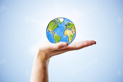 Preview: Travel Concept With Man Hand And Round Earth