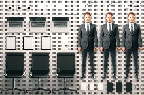Preview: Office Kit Tools Concept With Workers And Office Accessories