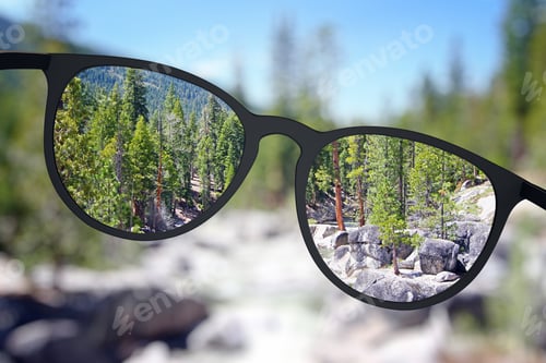 Preview: Light Landscape View Though Eyeglasses. Blurry Background. Vision Concept