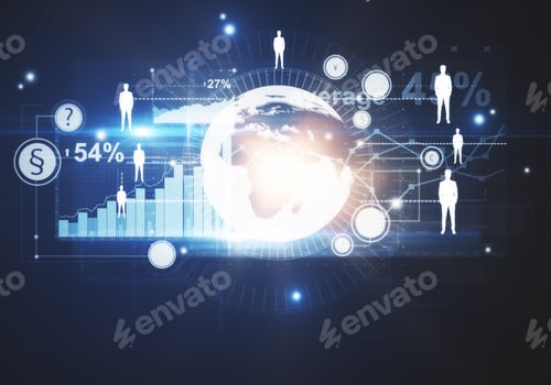 Preview: Global Business Technology Concept with Silhouettes and Graph