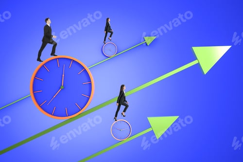 Preview: Time Pressure And Race Against Time Concept With Business People Trying To Outrun Time.