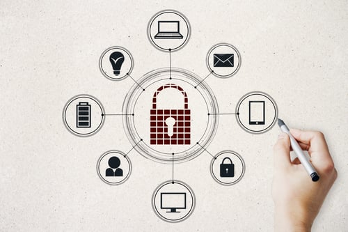 Preview: Hand Drawing Creative Padlock Sketch On White Wall Background. Protection And Access Concept