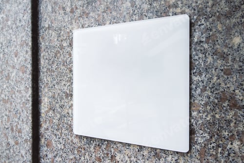 Preview: Side View And Close Up Of Empty White Outdoor Banner On Concrete Wall Background. Mock Up