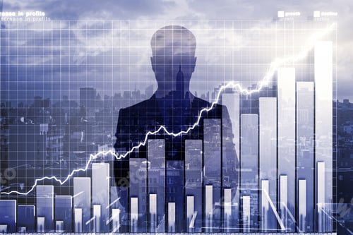 Preview: Double Explosure With Business Chart And Businessman Silhouette
