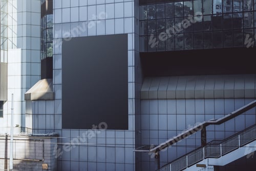 Preview: Blank Black Billboard On Building. Advertisement, Ad And Commercial Concept. Mock Up