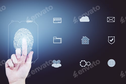 Preview: Fingerprint Scan Provides Security Access With Biometrics Identification, Person Touching Screen On