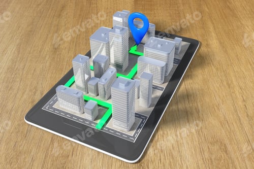 Vista previa: Concepto de navegación con un teléfono celular y una ruta pavimentada