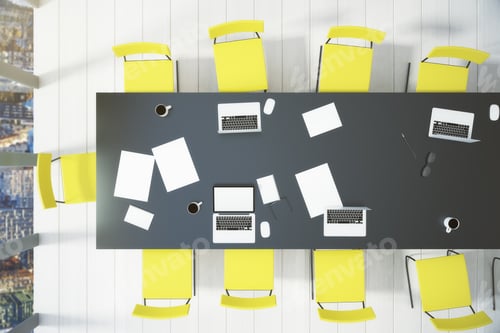 Preview: Top View Of The Conference Room With A Window And A Table 3D Render