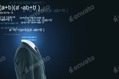 Preview: Education Concept With Headless Businessman And Mathematical Formulas At Copyspace Background.