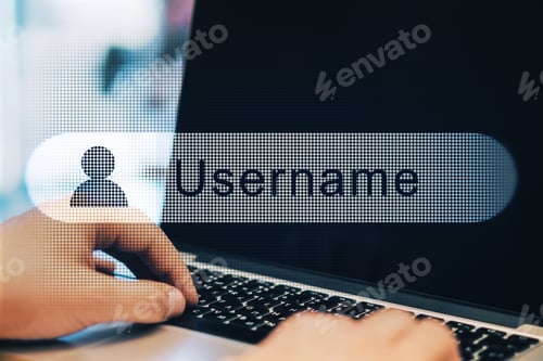 Preview: Close Up Of Businessman Hands Using Laptop With Creative Username Bar On Blurry Outdoor Background